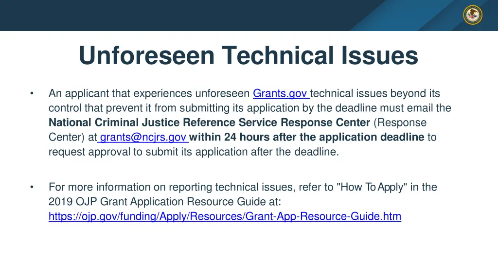 unforeseen technical issues