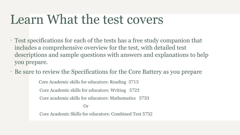 learn what the test covers