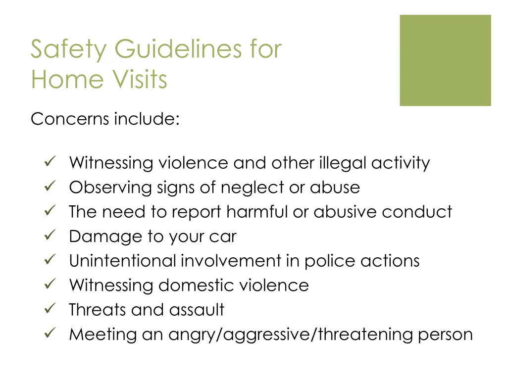 safety guidelines for home visits