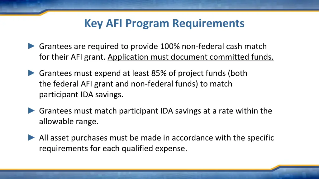 key afi program requirements