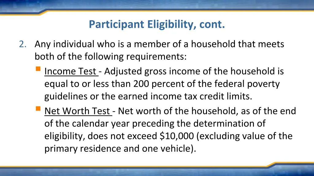 participant eligibility cont