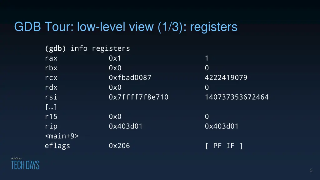 gdb tour low level view 1 3 registers