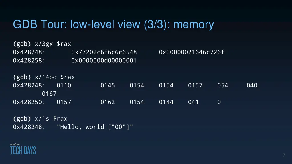 gdb tour low level view 3 3 memory