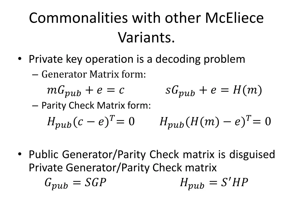 commonalities with other mceliece variants