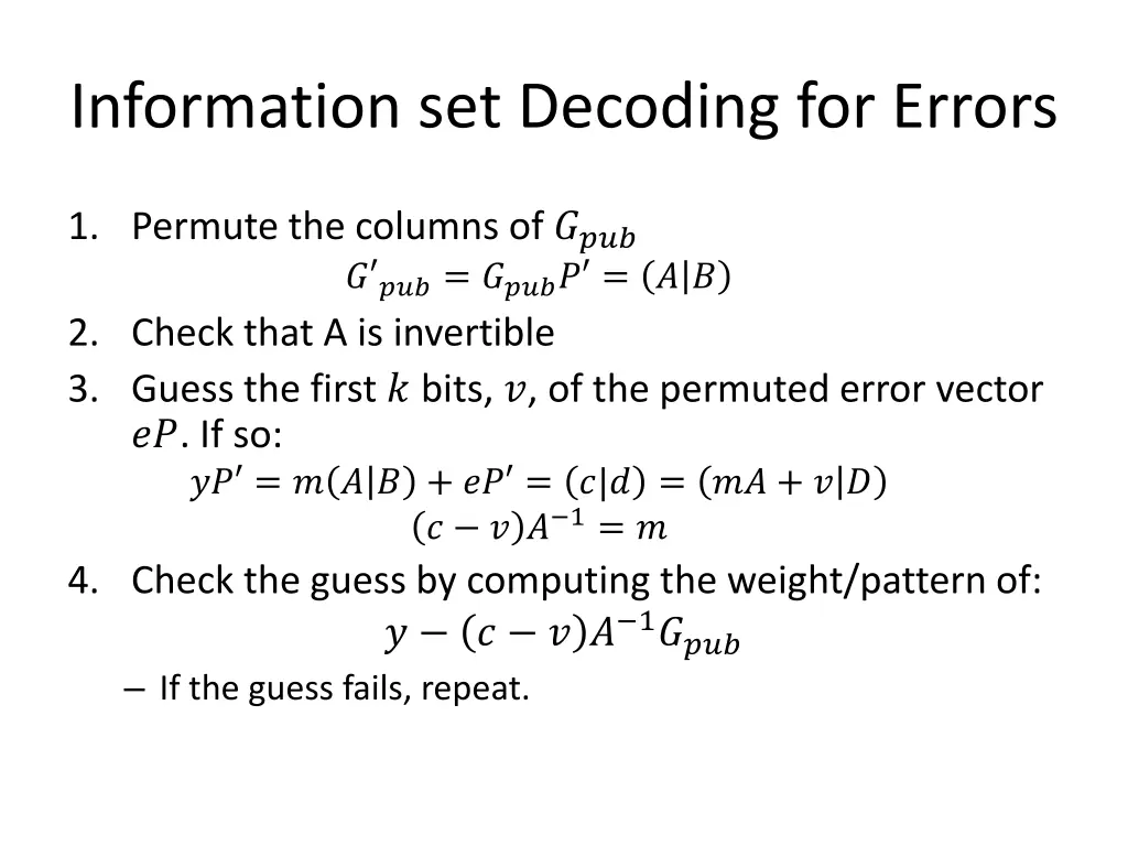 information set decoding for errors