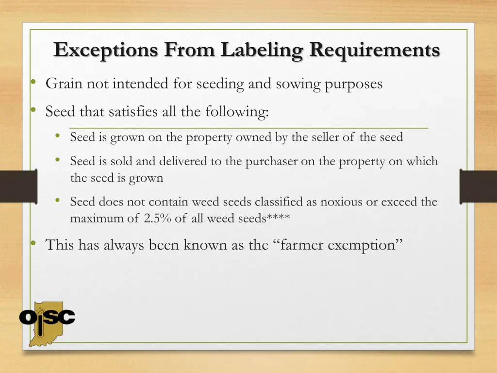 exceptions from labeling requirements grain