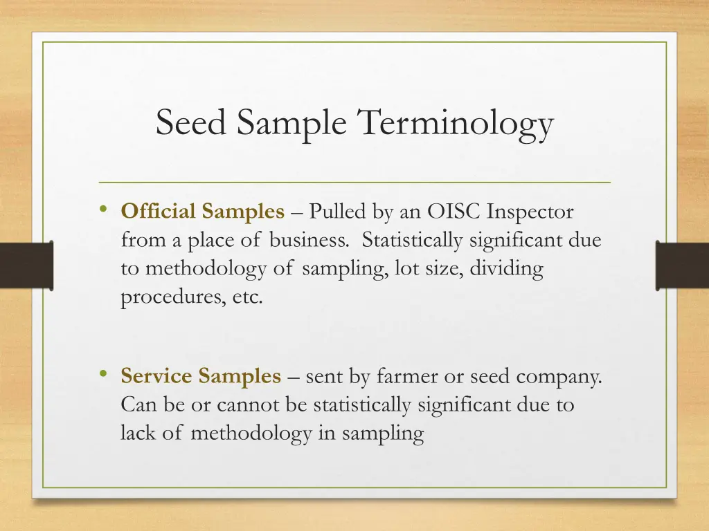 seed sample terminology