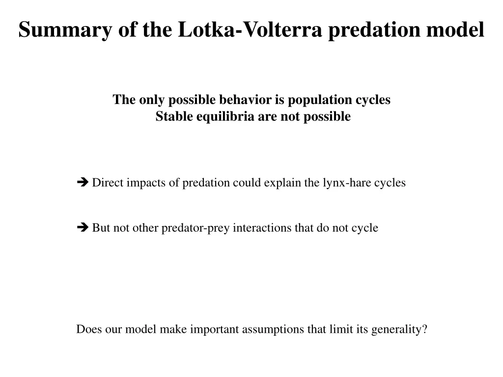 summary of the lotka volterra predation model