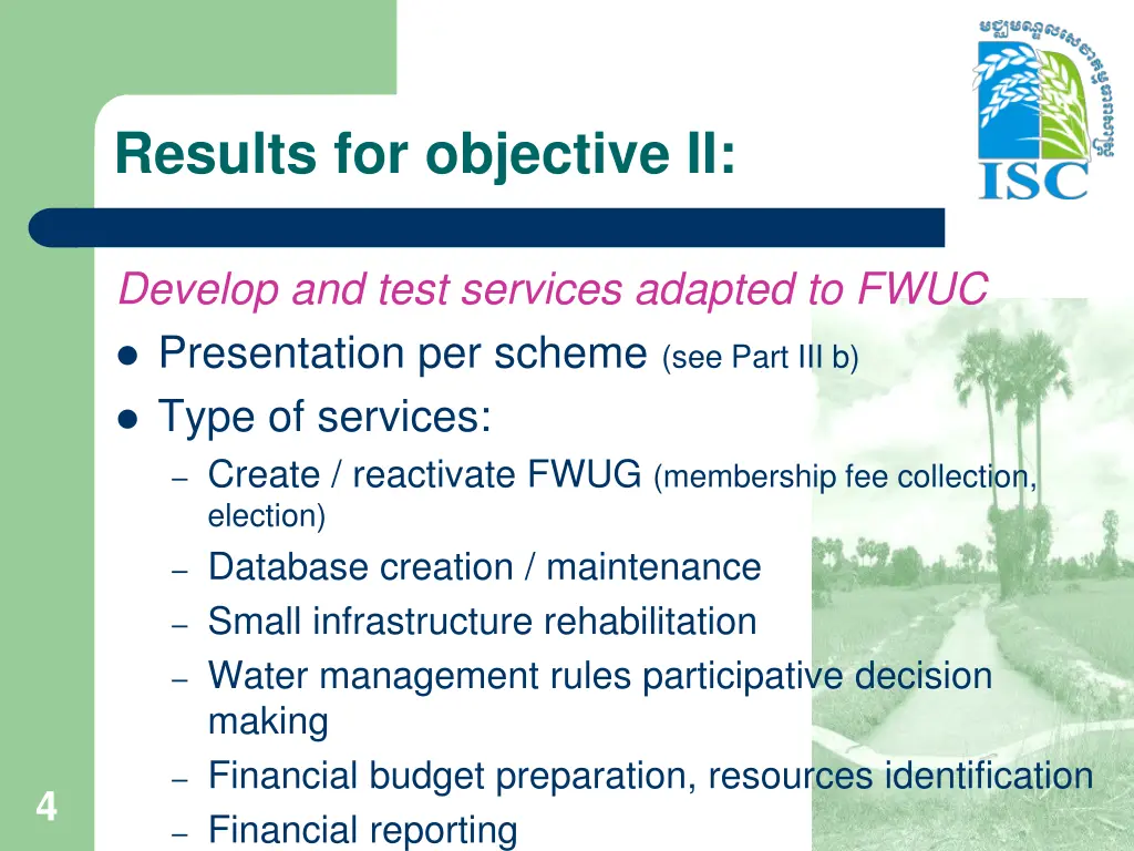 results for objective ii