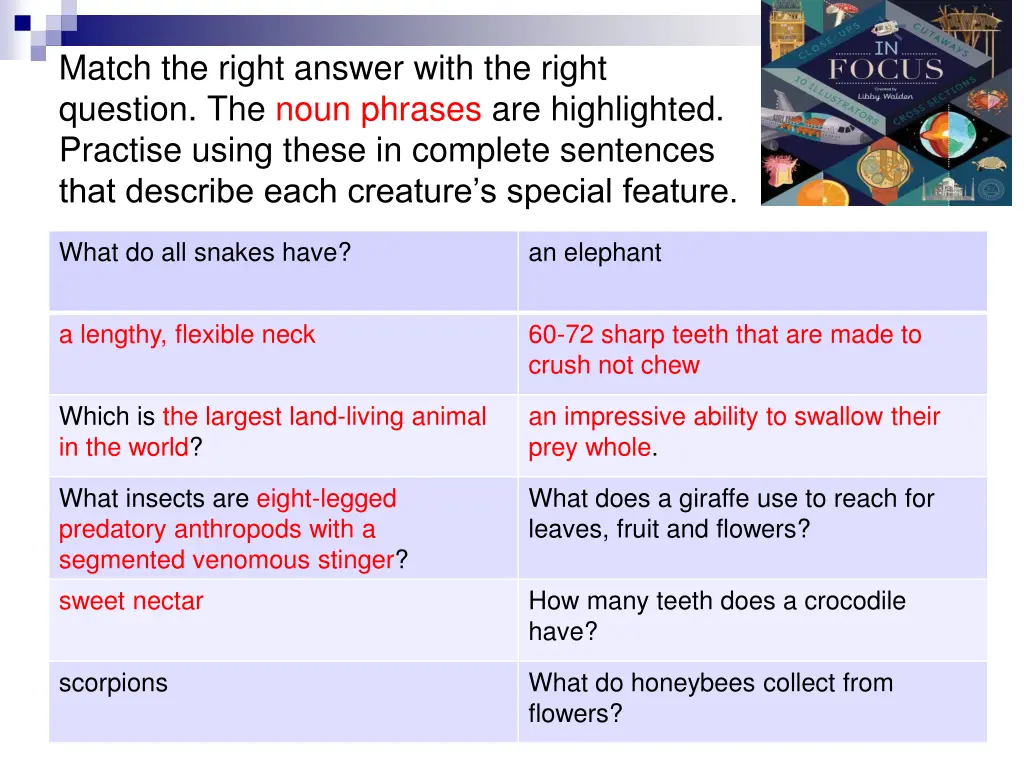 match the right answer with the right question