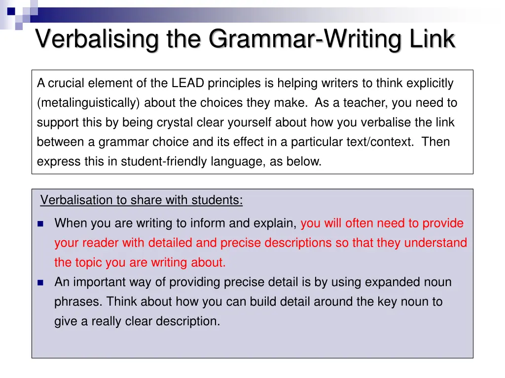 verbalising the grammar writing link