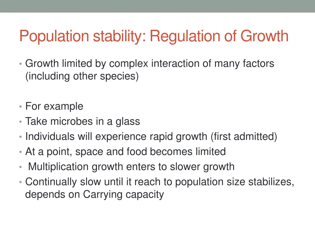 population stability regulation of growth