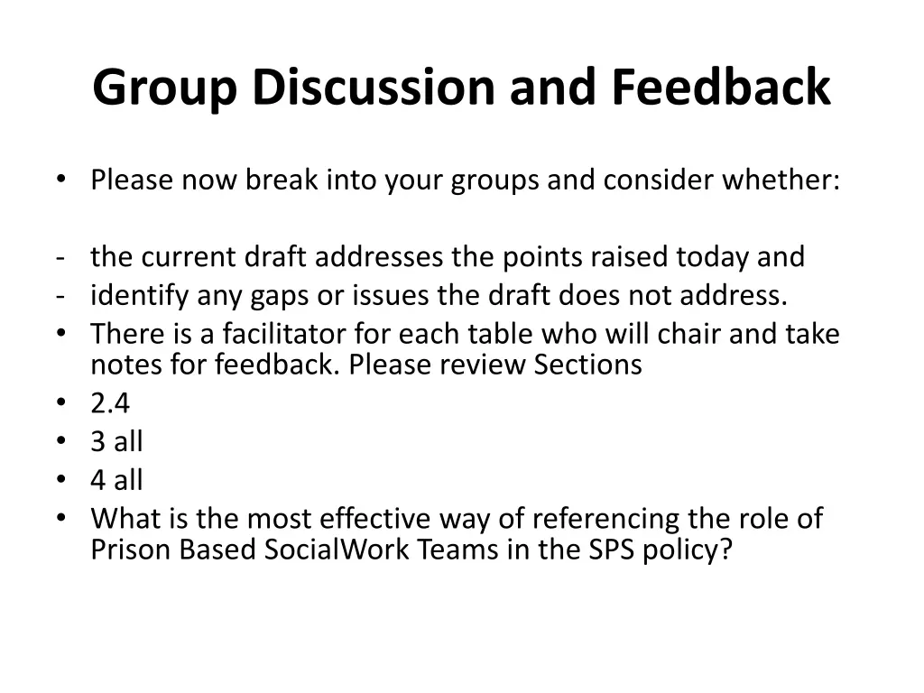 group discussion and feedback