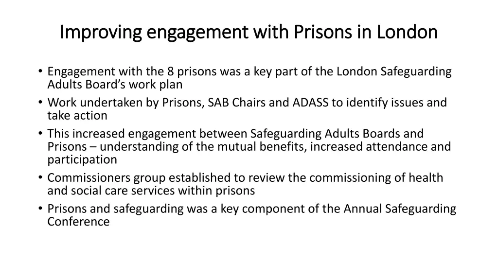 improving engagement with prisons in london