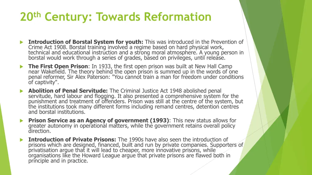 20 th century towards reformation