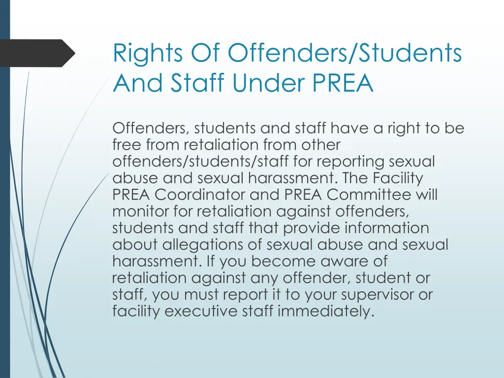 rights of offenders students and staff under prea 1