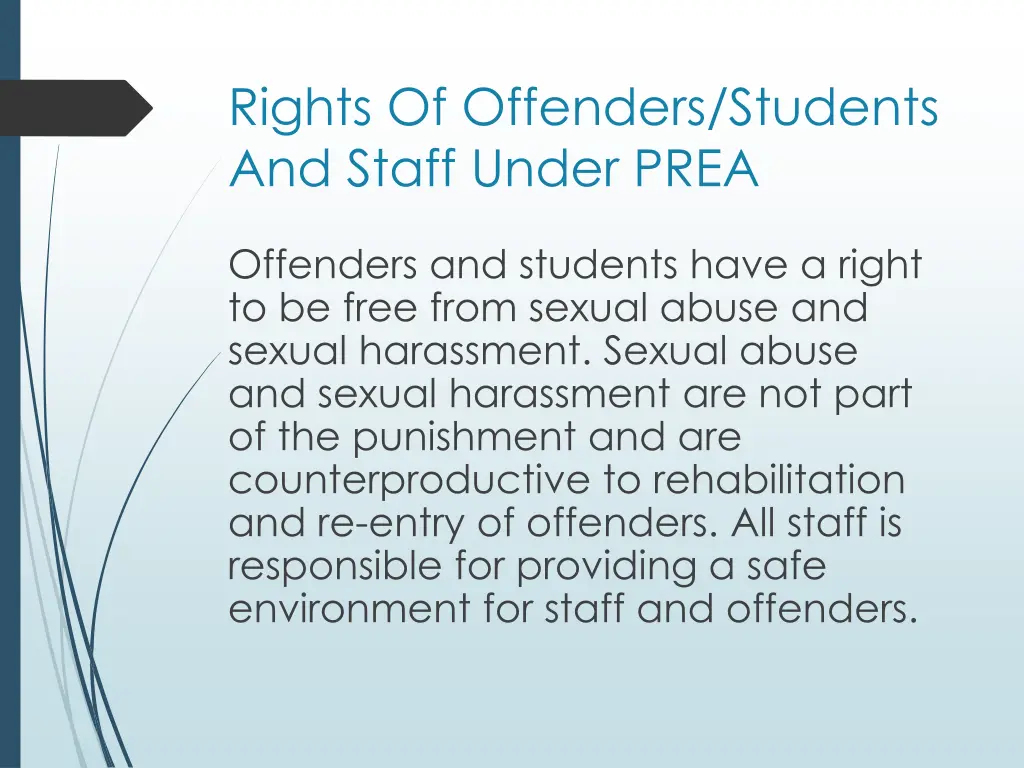 rights of offenders students and staff under prea