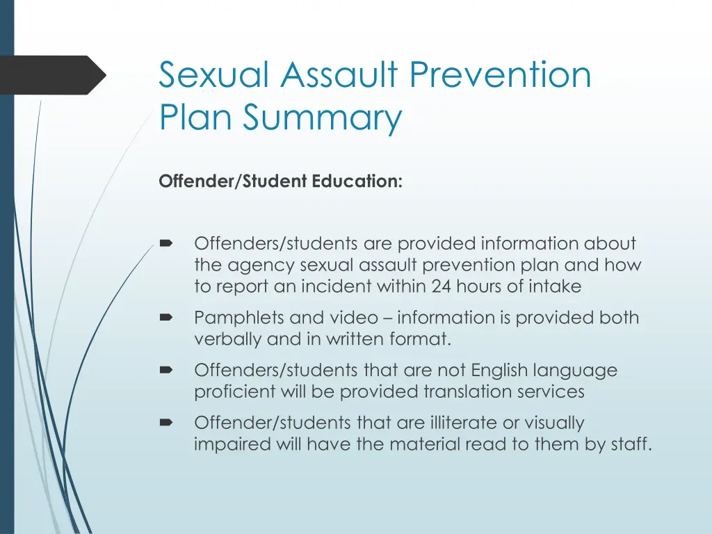 sexual assault prevention plan summary