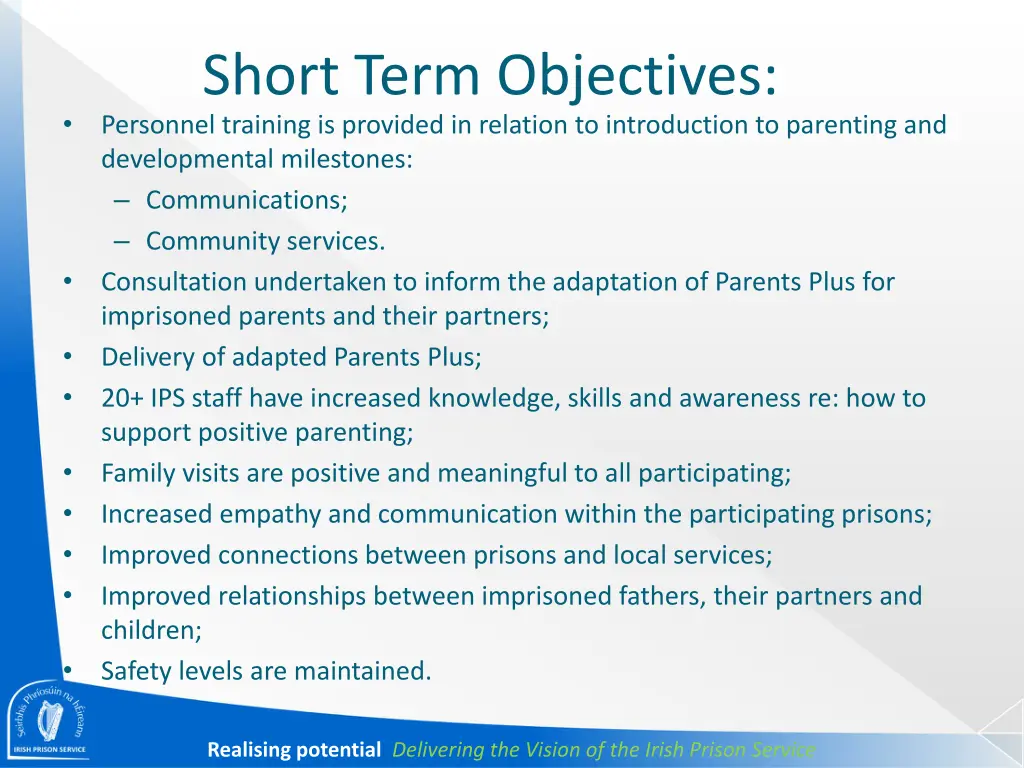 short term objectives personnel training