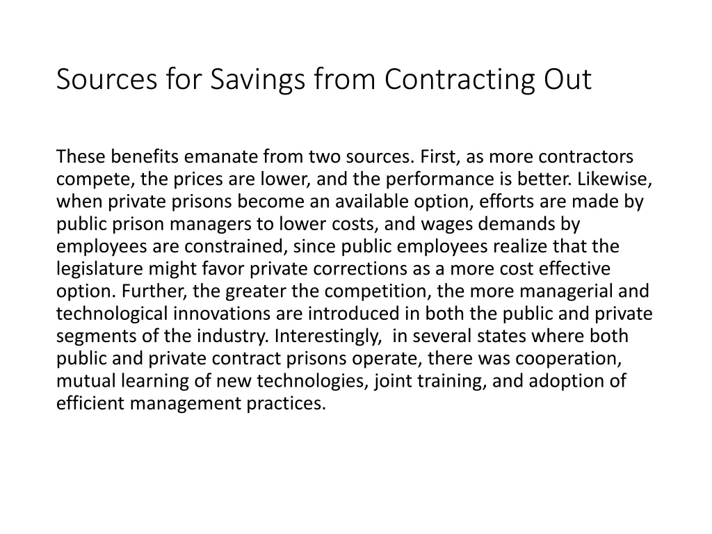 sources for savings from contracting out