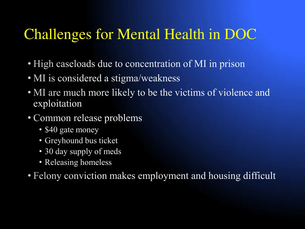 challenges for mental health in doc