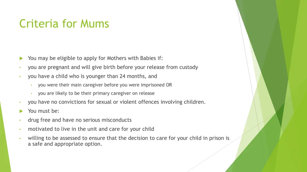 criteria for mums