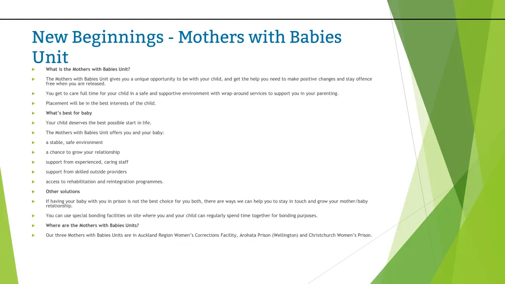 new beginnings mothers with babies unit what