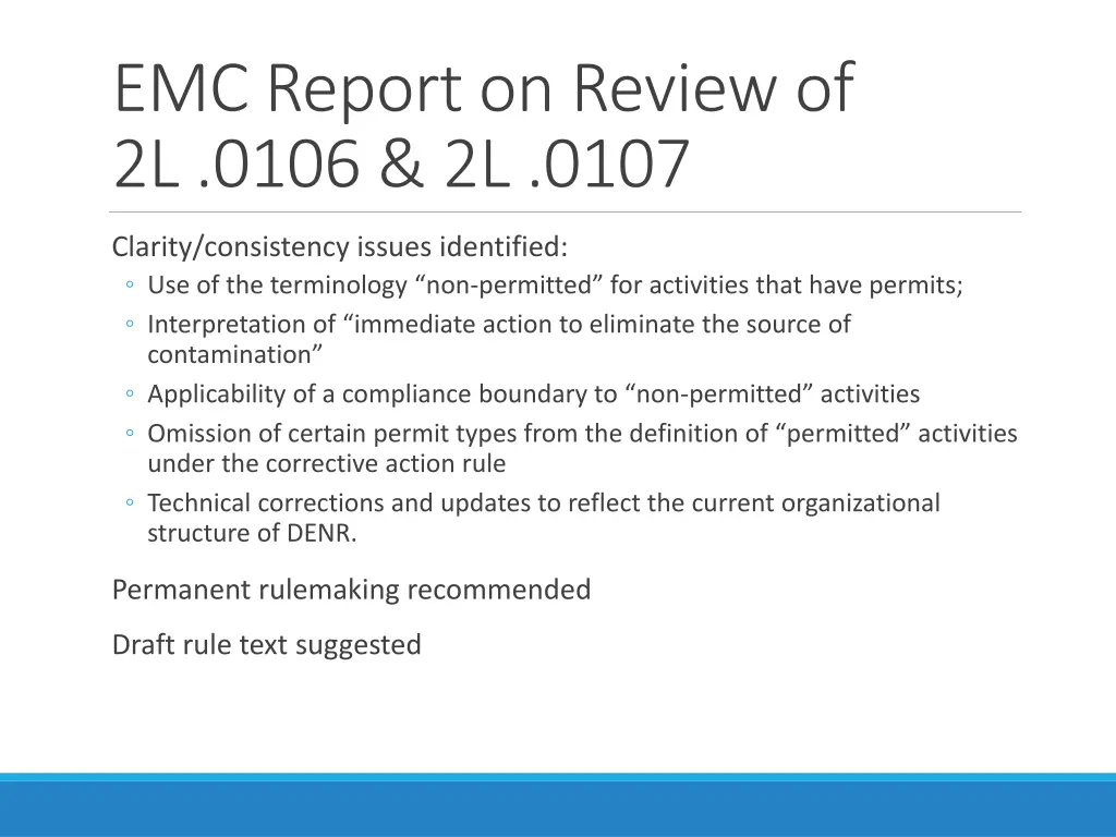 emc report on review of 2l 0106 2l 0107