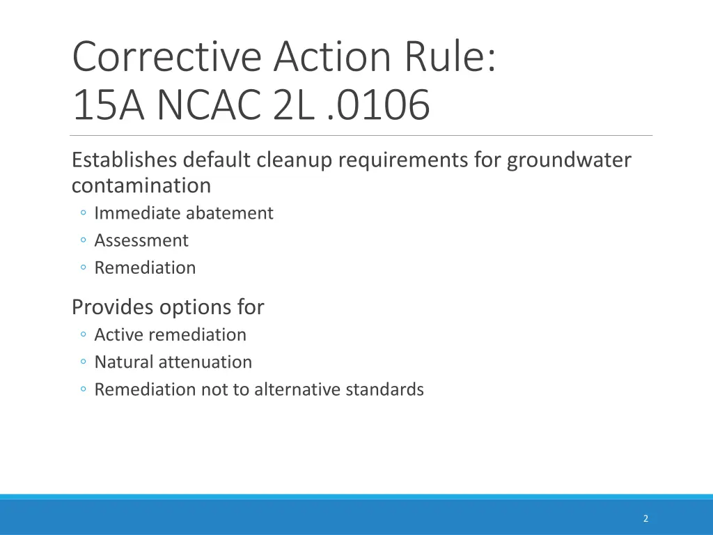 corrective action rule 15a ncac 2l 0106