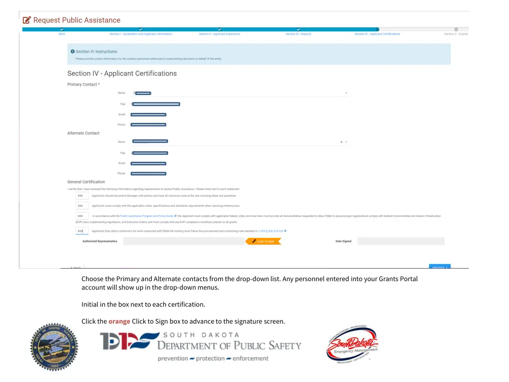 choose the primary and alternate contacts from