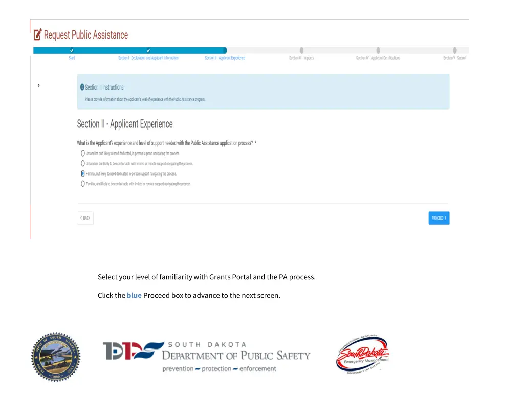 select your level of familiarity with grants