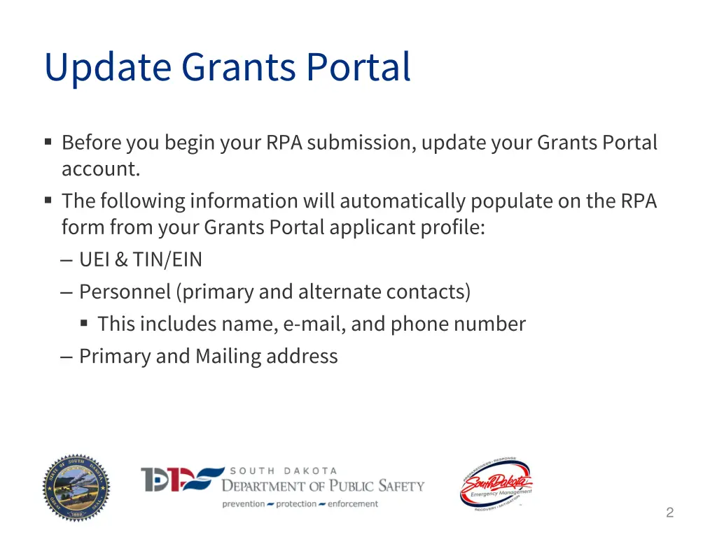 update grants portal