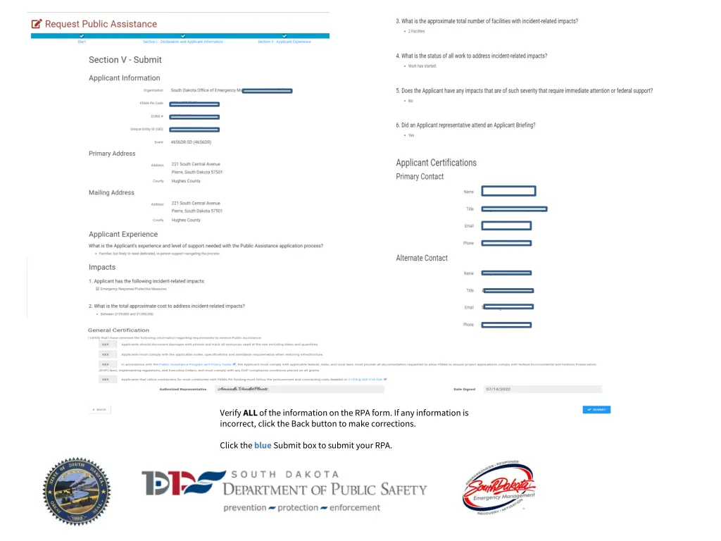 verify all of the information on the rpa form