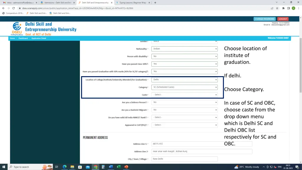 choose location of institute of graduation