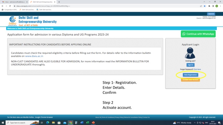 step 1 registration enter details confirm