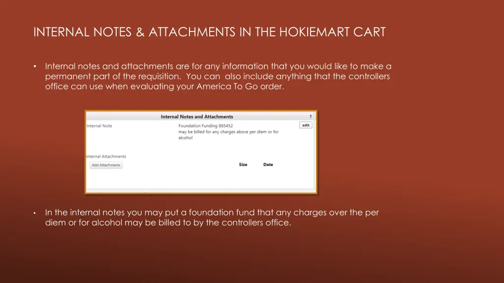 internal notes attachments in the hokiemart cart