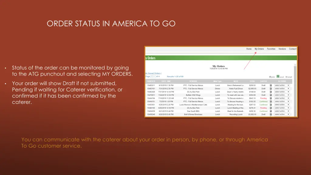 order status in america to go