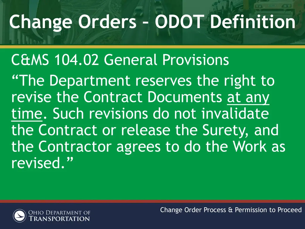 change orders odot definition