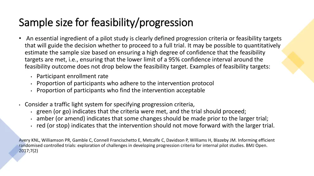 sample size for feasibility progression sample