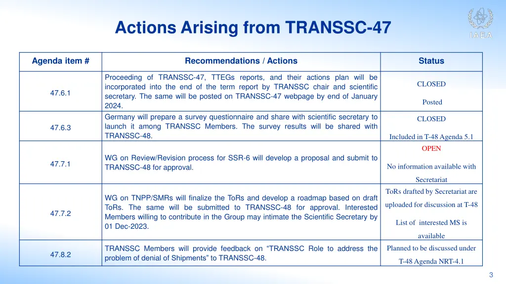 actions arising from transsc 47 1