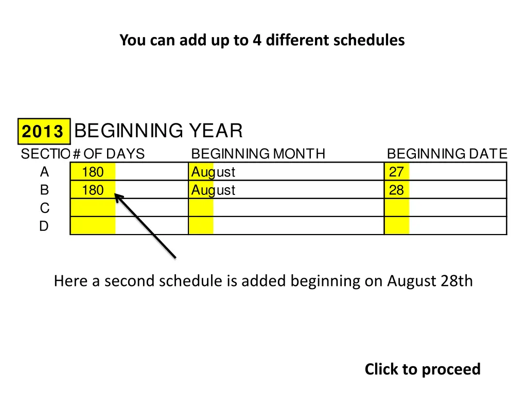 you can add up to 4 different schedules