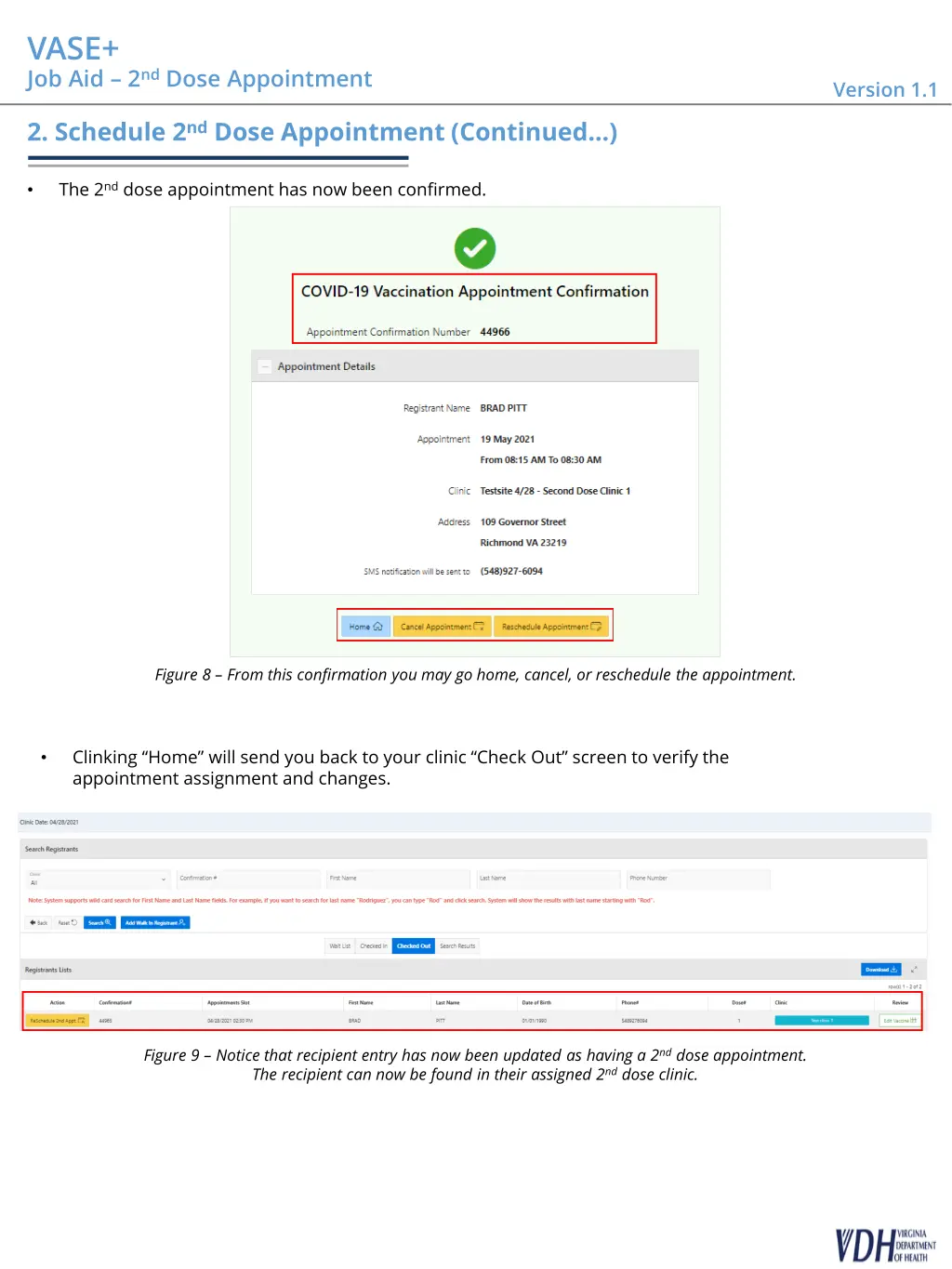 vase job aid 2 nd dose appointment 4