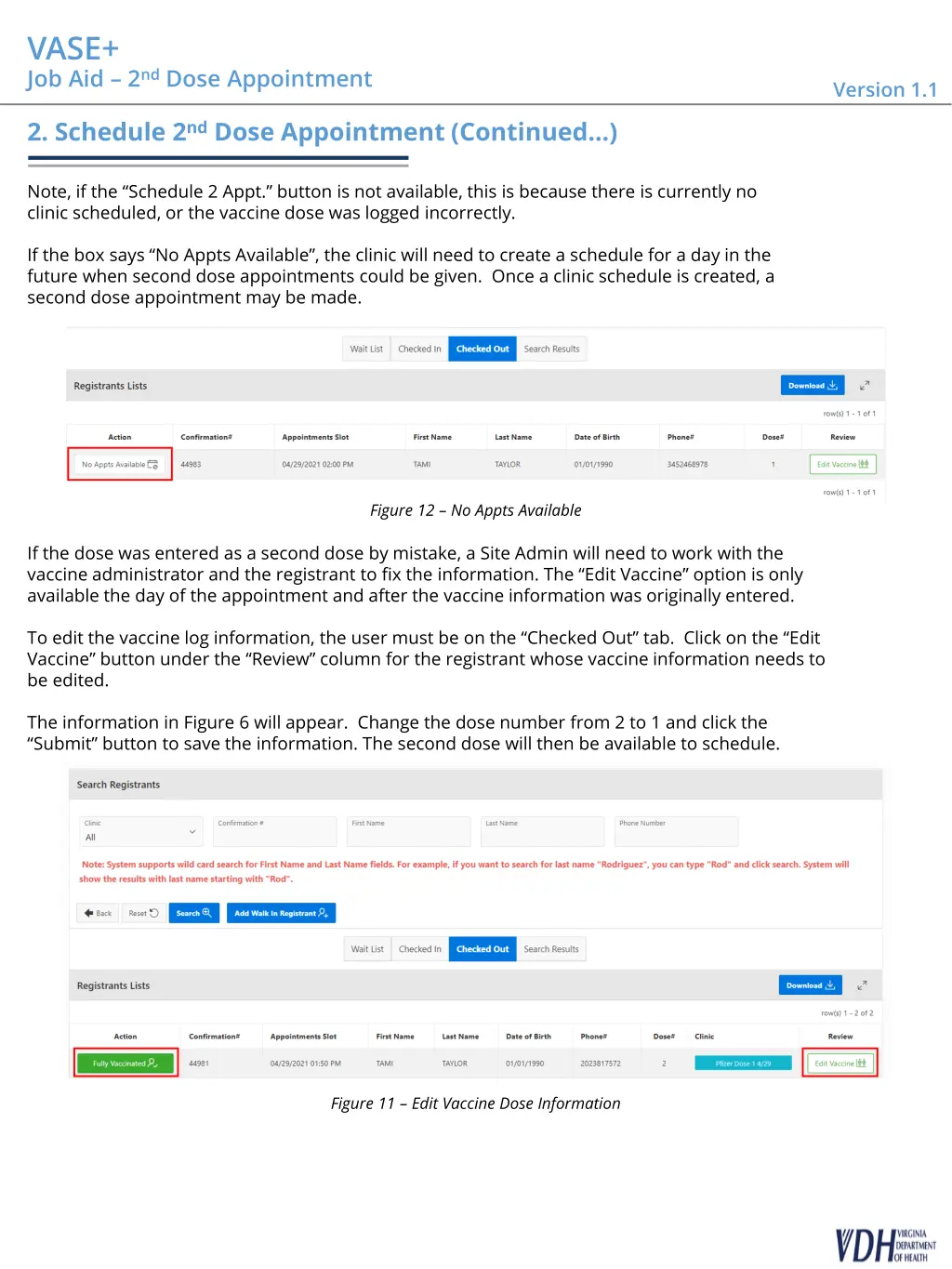 vase job aid 2 nd dose appointment 5