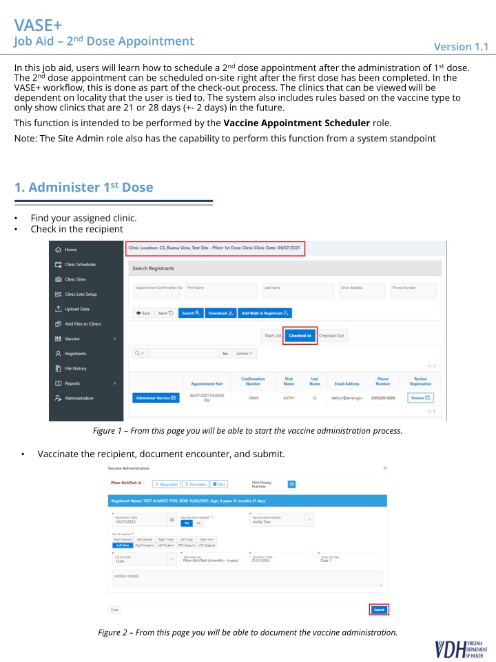 vase job aid 2 nd dose appointment
