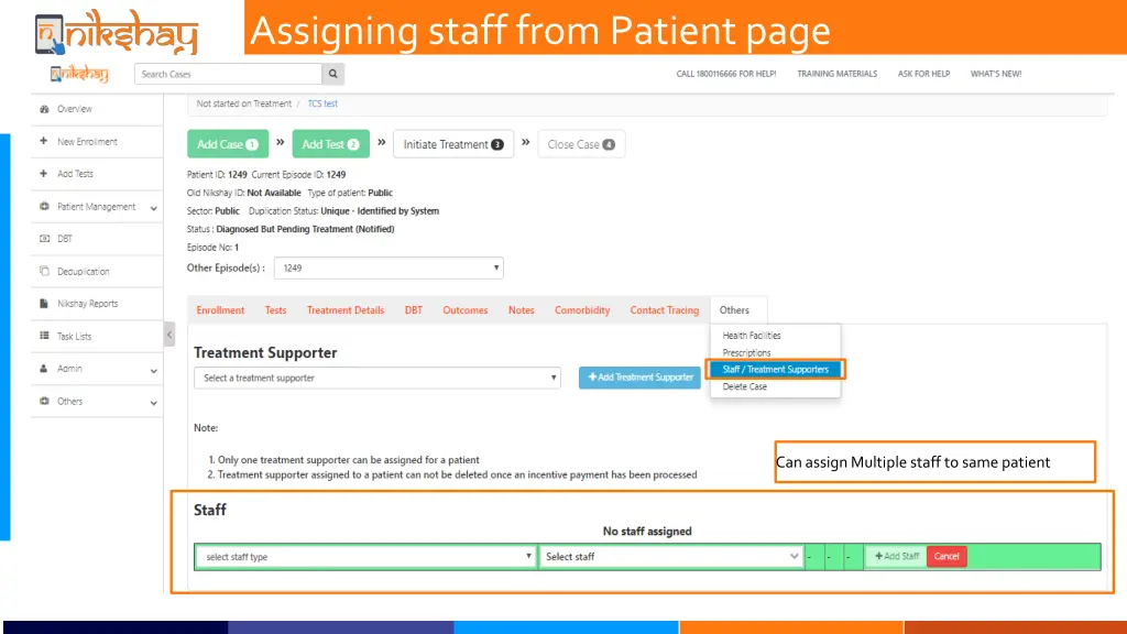 assigning staff from patient page