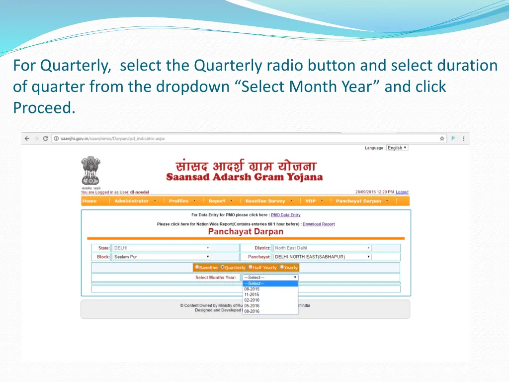 for quarterly select the quarterly radio button