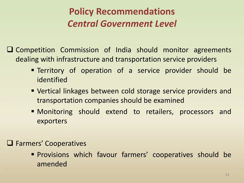 policy recommendations central government level