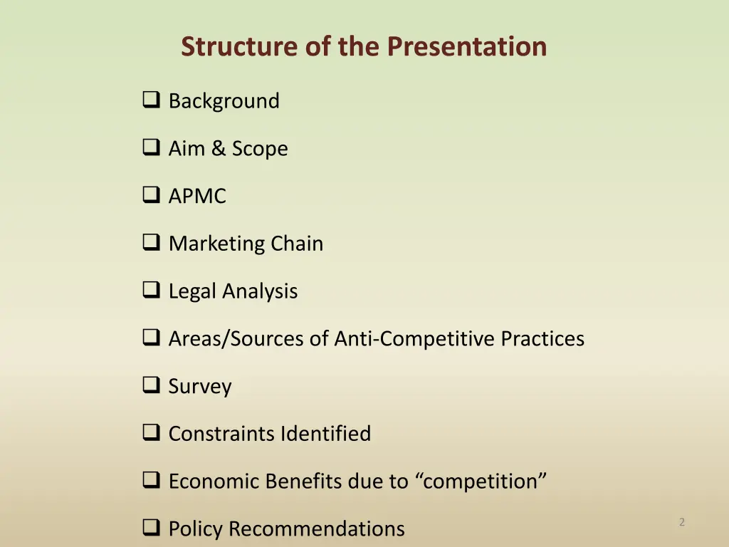 structure of the presentation