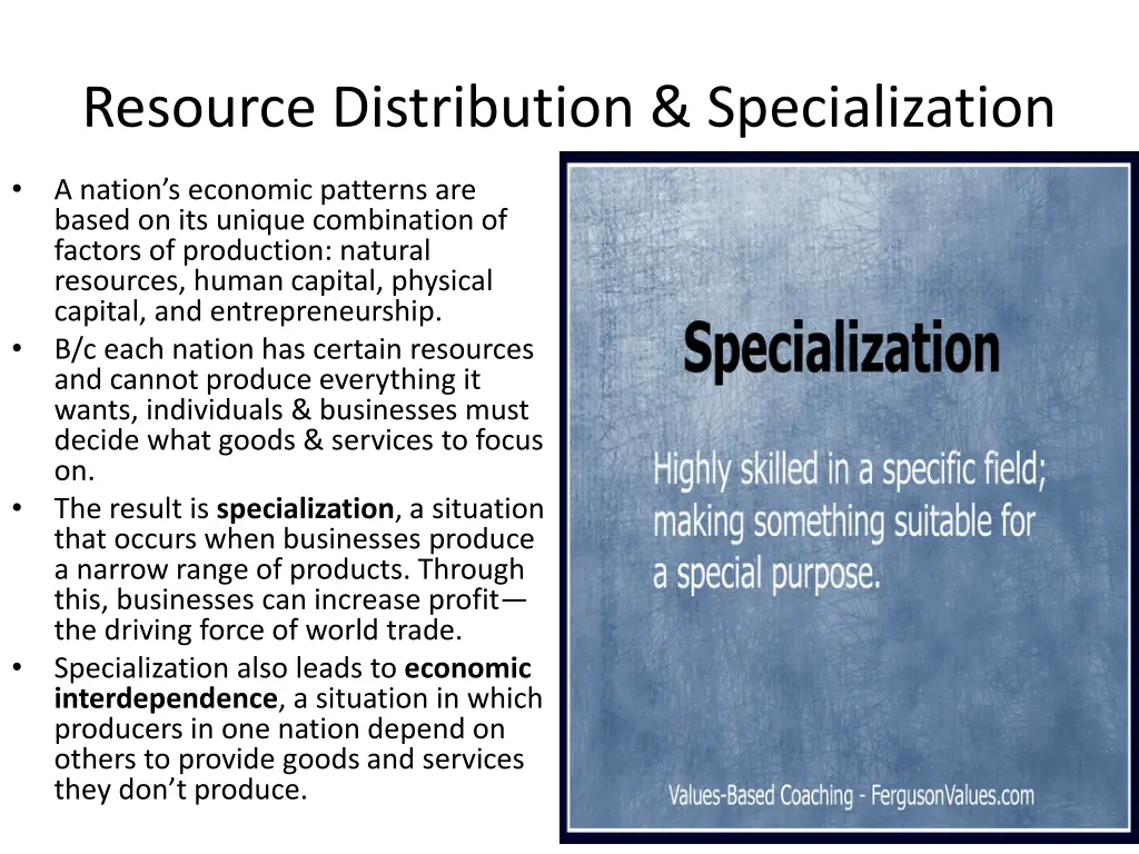 resource distribution specialization