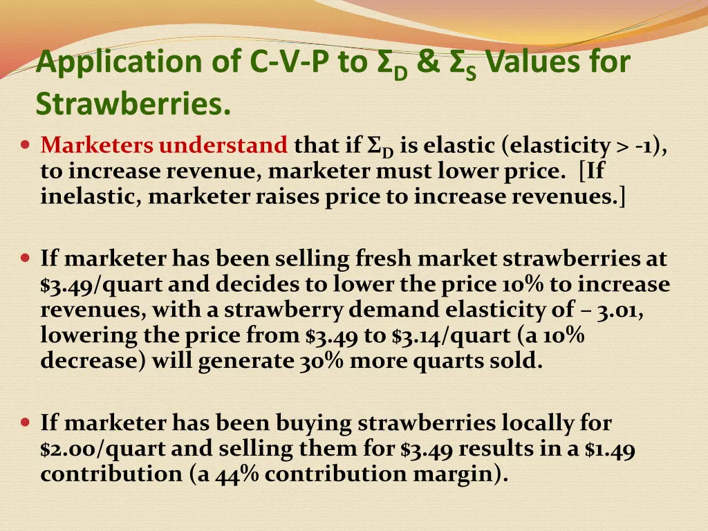 application of c v p to d s values